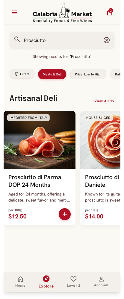 Calabria Market mobile search results